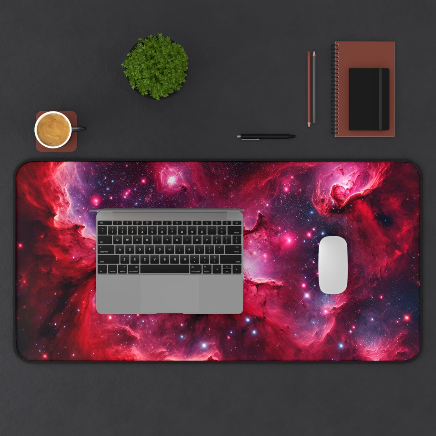 Red Galaxy Desk Mat - 'Passion Nebula' - Cosmic Gaming & Office Decor