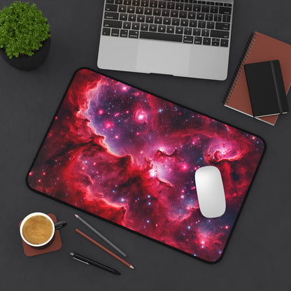 Red Galaxy Desk Mat - 'Passion Nebula' - Cosmic Gaming & Office Decor